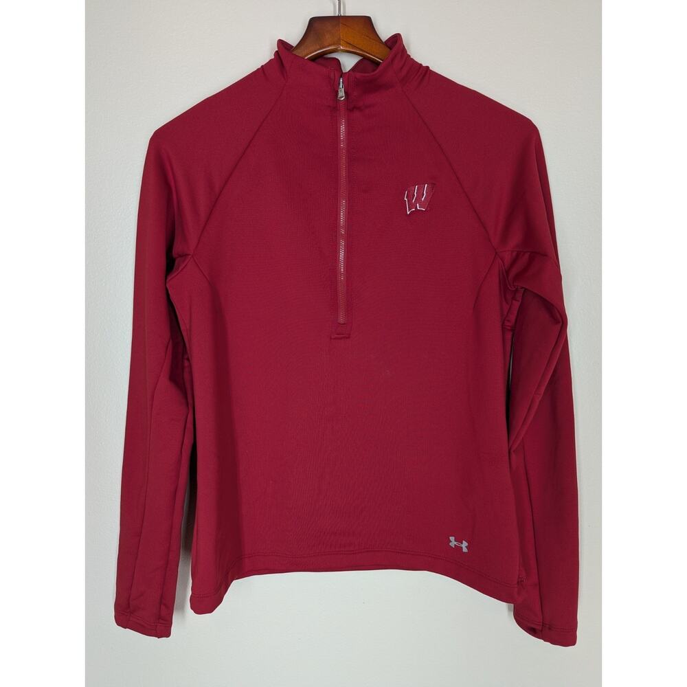 Under Armour Cold Gear Wisconsin Badgers Women’s Red Half Zip Long Sleeve Medium - Picture 1 of 8